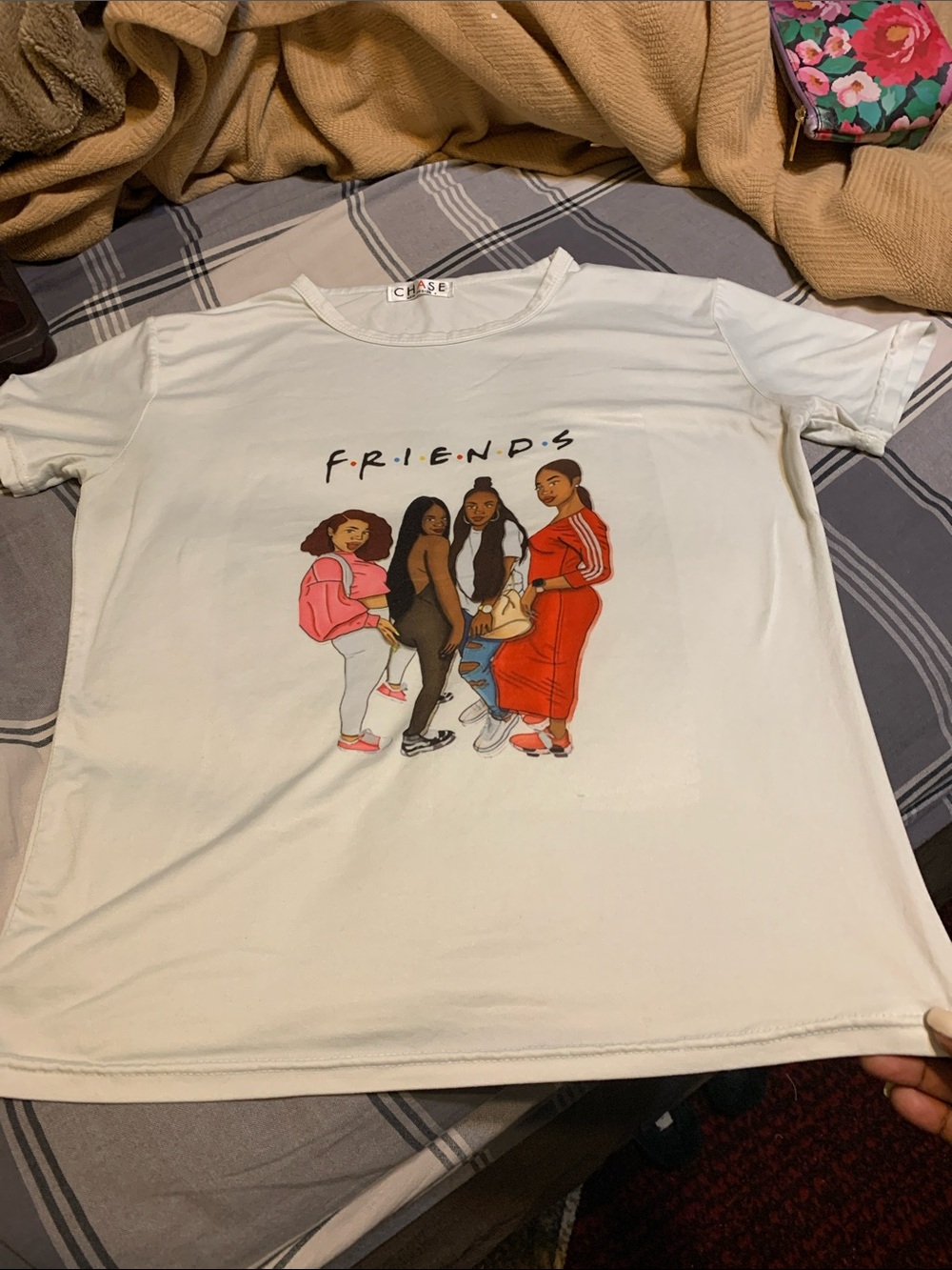 Chaser White Graphic 'Friends' Tee with Colorful Characters
